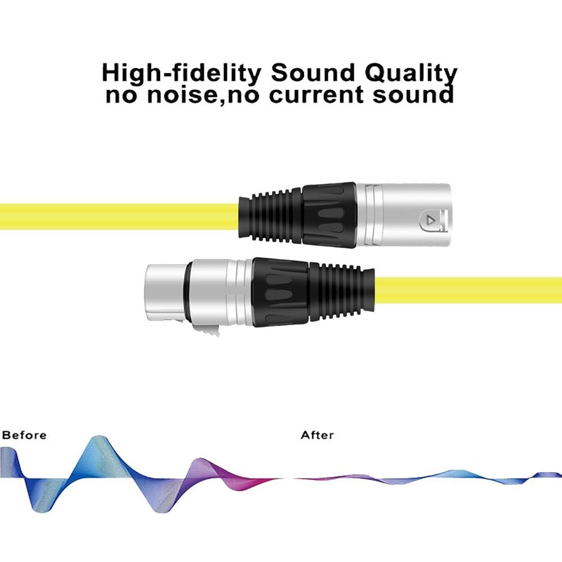 DREMAKE 33FT XLR Cable - Male to Female Balanced Patch Cord for Microphone, DJ, Pro & Live Sound - Yellow - Image 2